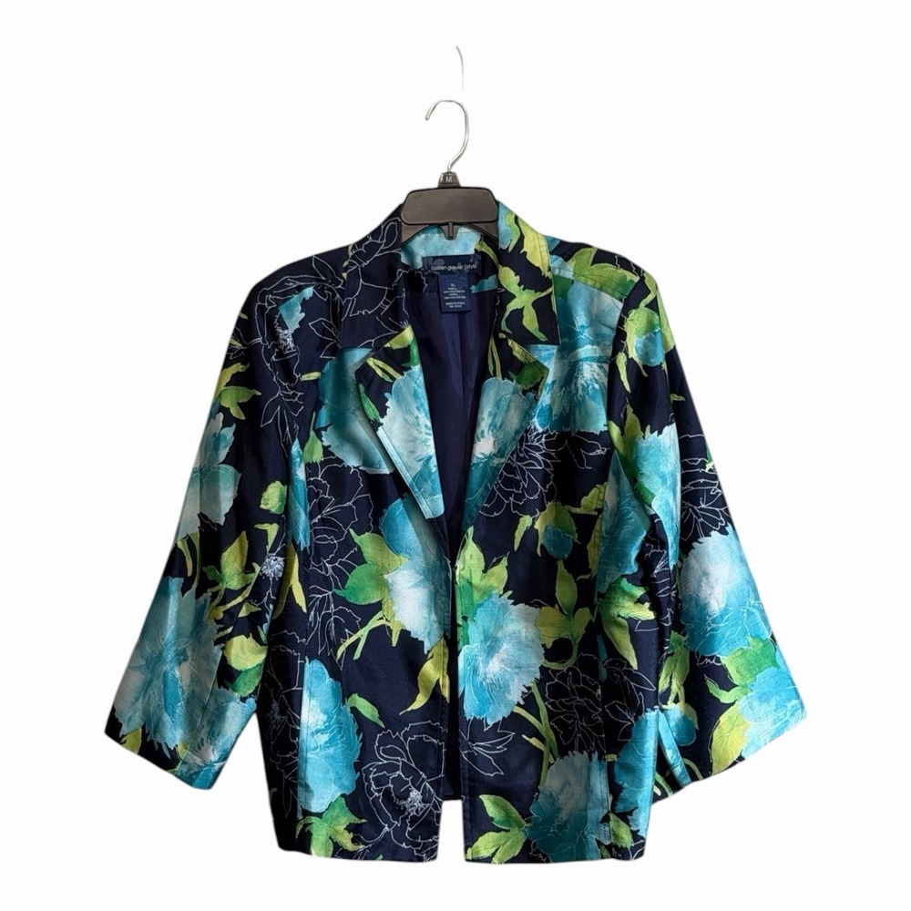 Susan Graver XL Floral Blazer Jacket Vinbrant Garden Lightweight Tropical Resort